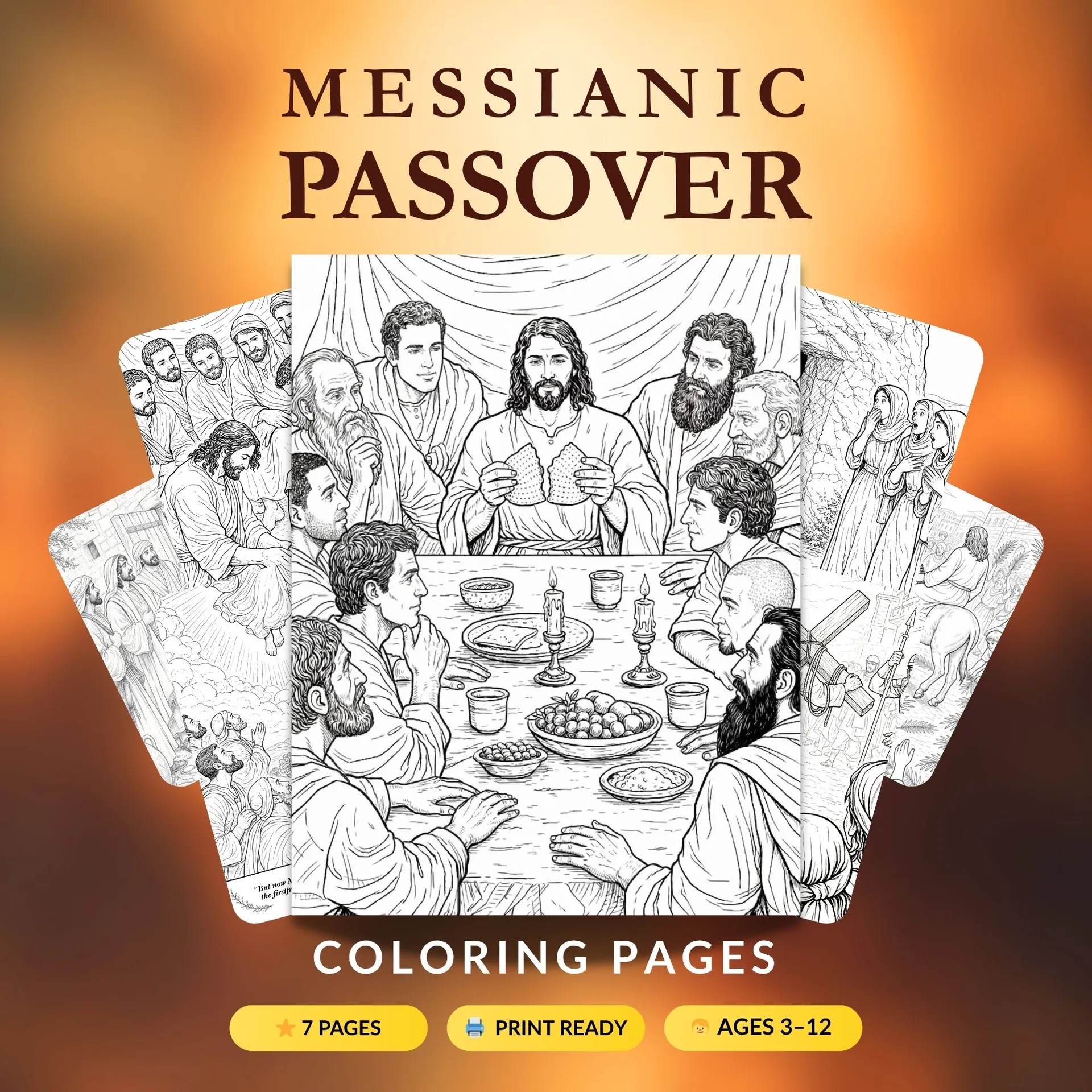Messianic Passover coloring pages for kids featuring Yeshua from the Last Supper to the Resurrection