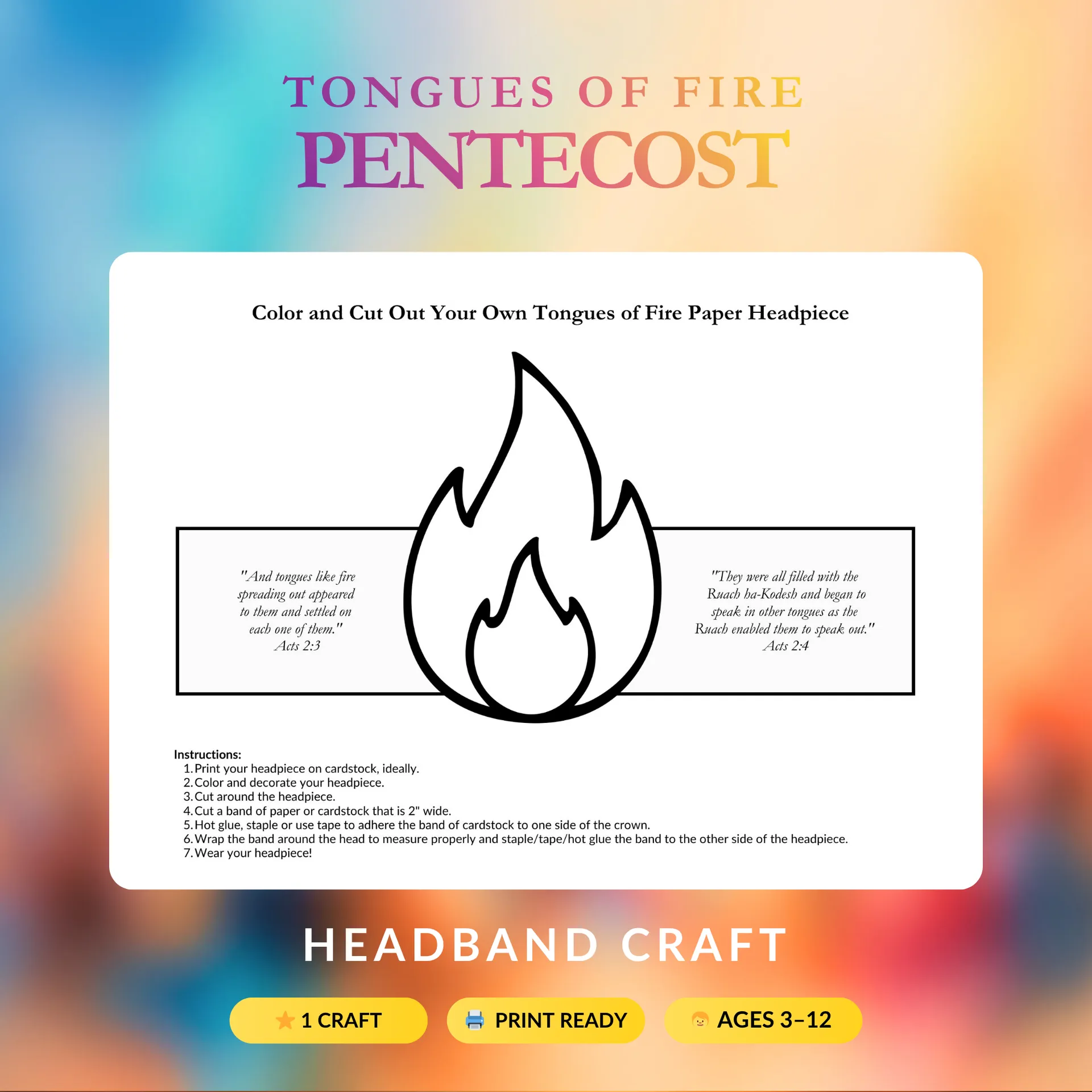 Tongues of Fire printable headband craft for kids — Messianic Shavuot and Pentecost Acts 2 paper craft