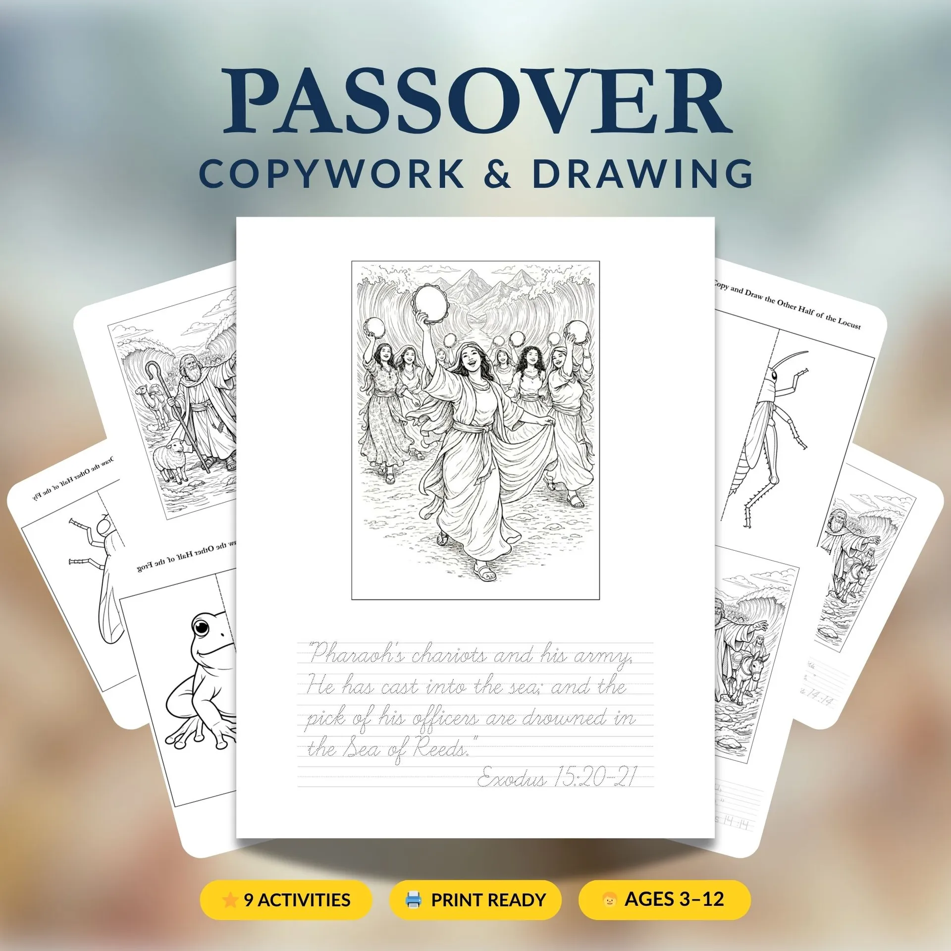 Passover scripture copywork and mirror drawing activity pages for kids