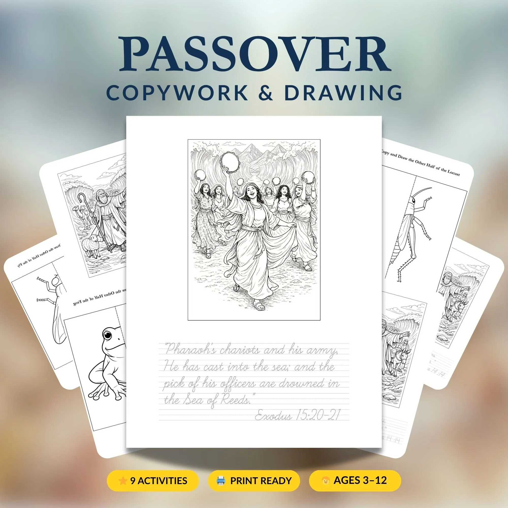 Passover scripture copywork and mirror drawing activity pages for kids