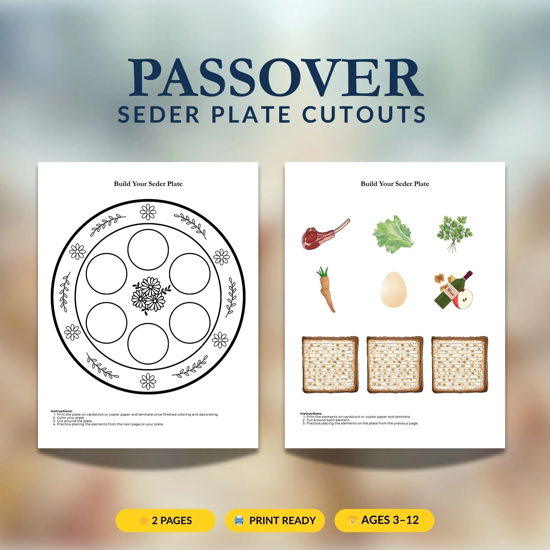 Printable Passover seder plate paper craft activity for kids