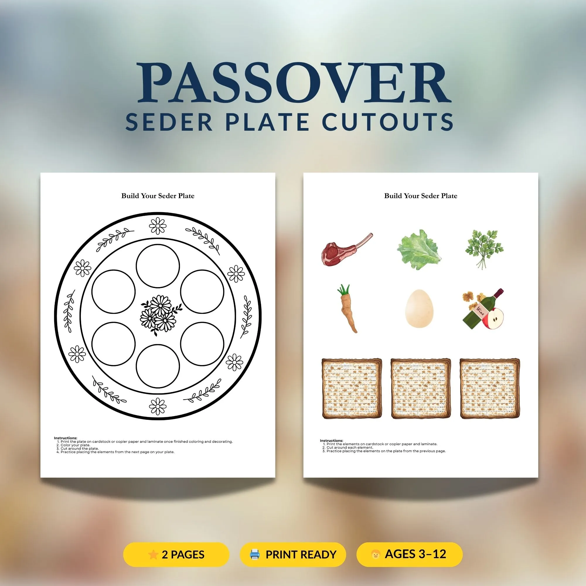 Printable Passover seder plate paper craft activity for kids