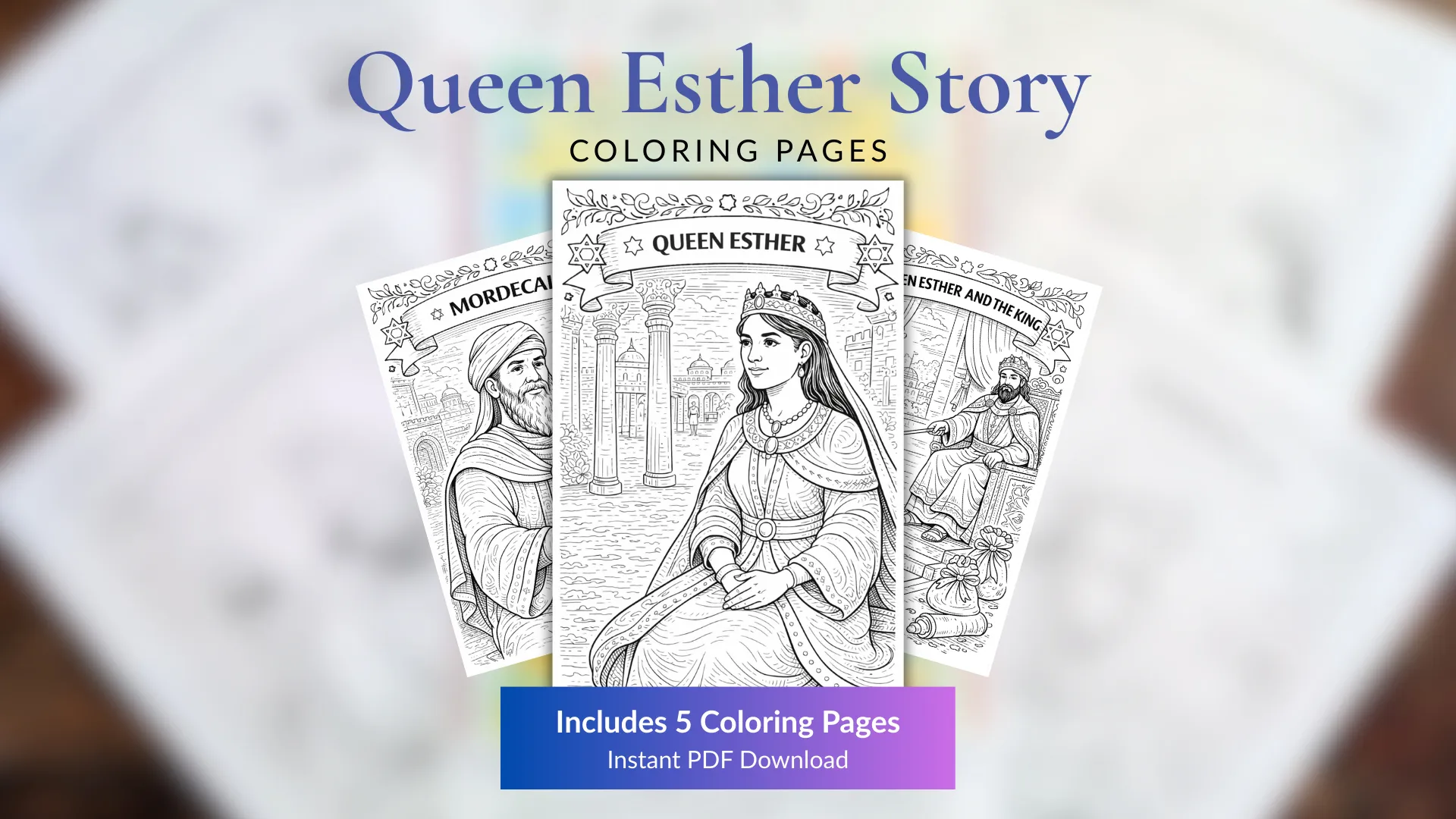 Queen Esther and Mordecai biblical coloring pages for kids