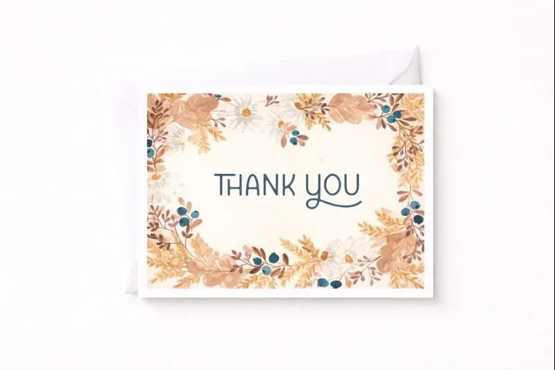 Golden autumn bouquet watercolor thank you card