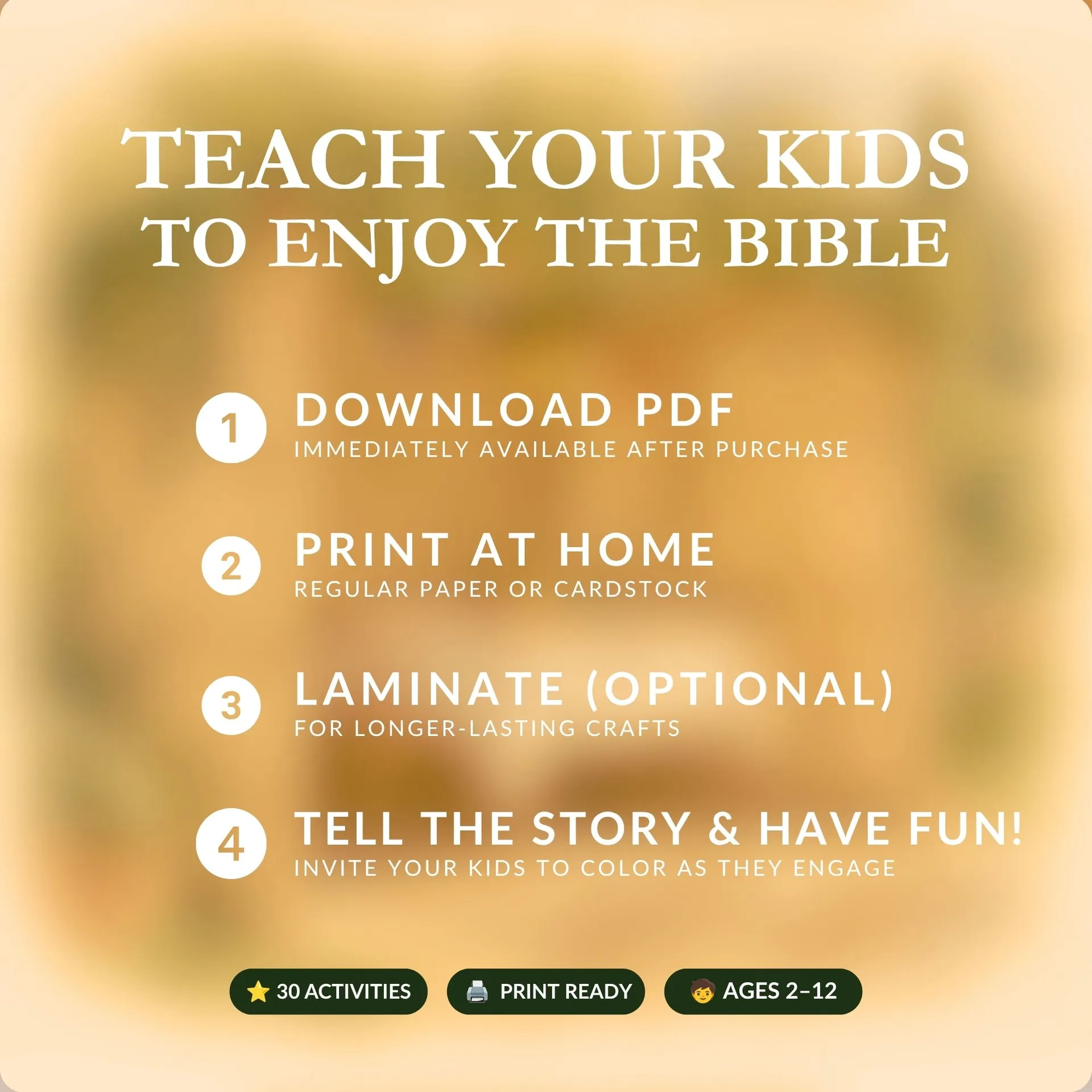 Four-step guide to using the Sukkot printable: download, print, laminate, and tell the story