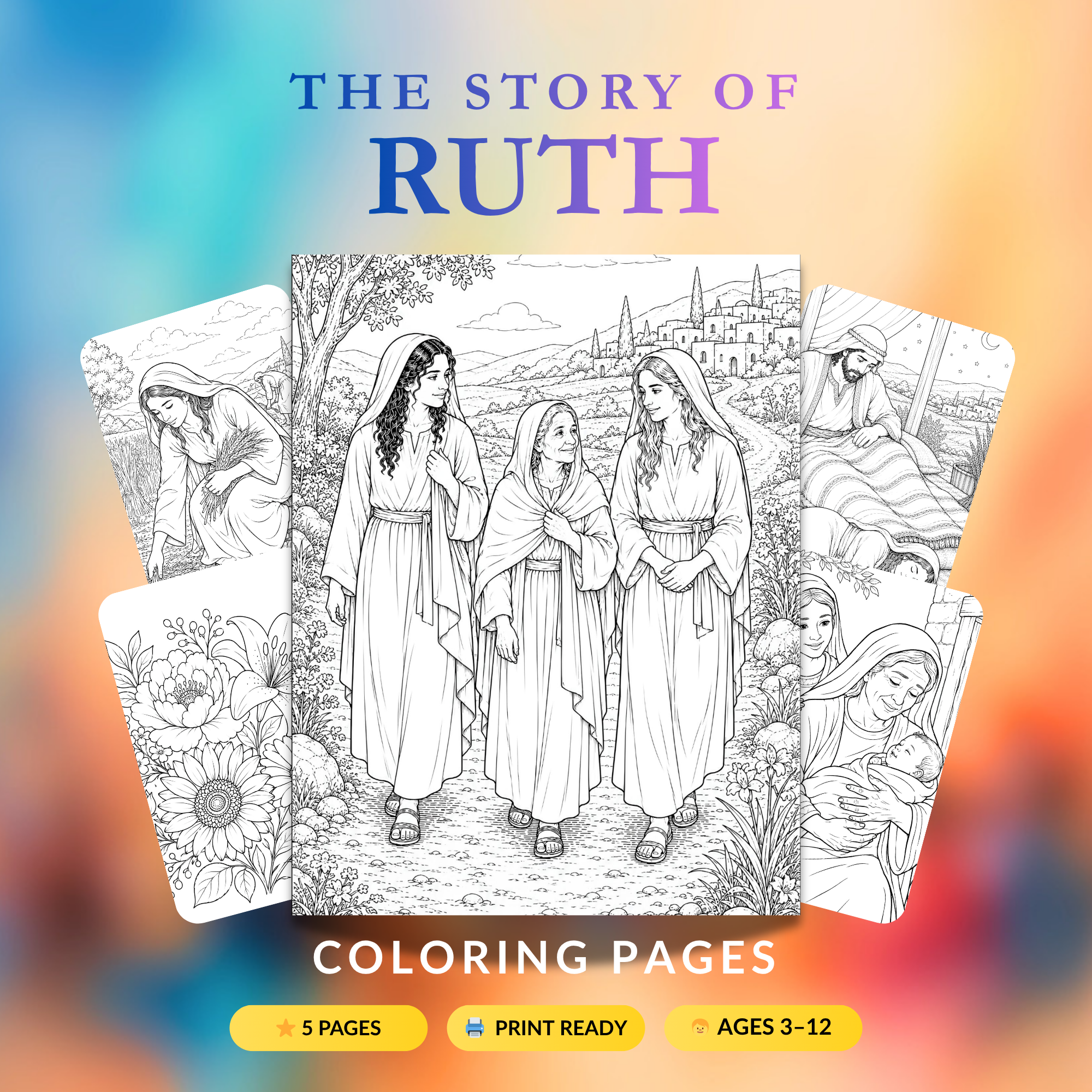 Story of Ruth Coloring Pages — 5 Messianic Shavuot Coloring Sheets for ...